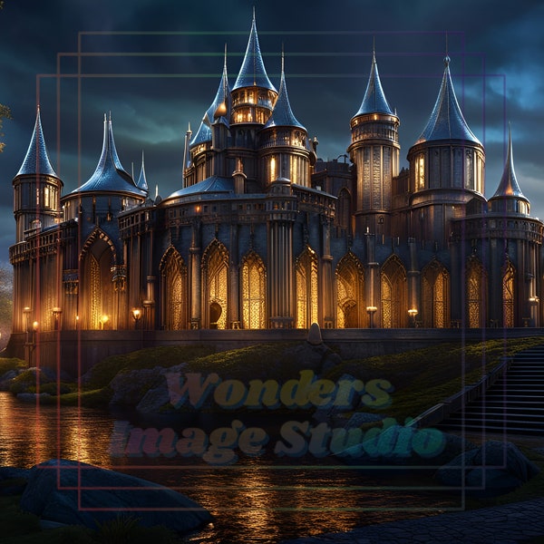 Fantasy Elven Palace - Widescreen - Digital Art - Instant Downlad - Printable Art - Wall Art
