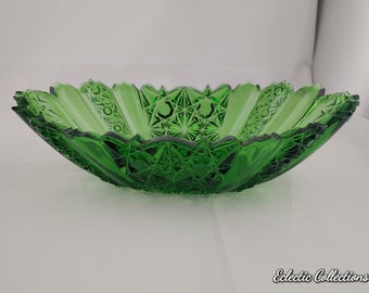 Antique EAPG Green Glass Bowl Oval Berry Dish Daisy Button US King Son 300 1890