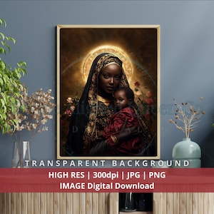 Schwarze Madonna mit Jesuskind Portrait: Göttlich feminine Digitale Kunst (Digitaler Download)