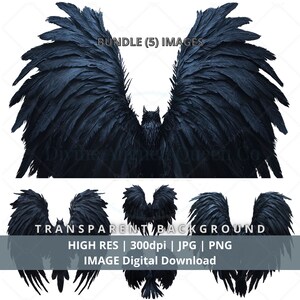 Mystical Halloween Goth Angel Wings Image Bundle for DIY Decor and Crafts, Mystic Raven