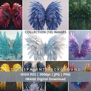 Arte delle ali degli angeli celesti: colori dei chakra, PNG JPG (download digitale)