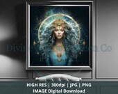 Celestial Aquarius Goddess Art: Divine Feminine Zodiac Decor (Digital Download)