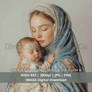 Mother Mary Baby Jesus-1, goddelijke vrouwelijke kunst, digitale afbeelding PNG JPG, wanddecoratie huis, grafisch ontwerp, DIY-ambachten, spirituele kunst, heilige kunst