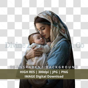Mother Mary Baby Jesus Nativity-2, goddelijke vrouwelijke kunst, digitale PNG JPG-afbeelding, wanddecoratie, grafisch ontwerp, doe-het-zelf ambacht, spirituele heilige kunst
