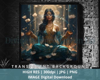 Teal Goddess Lakshmi Digital Art - Divine Feminine PNG/JPG for Home Decor, Crafts & Graphic Design