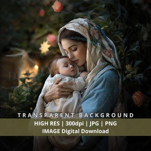 Mother Mary Baby Jesus Nativity-2, goddelijke vrouwelijke kunst, digitale PNG JPG-afbeelding, wanddecoratie, grafisch ontwerp, doe-het-zelf ambacht, spirituele heilige kunst