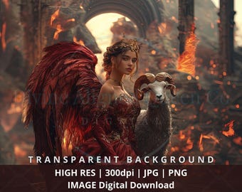Aries Angel Goddess Art: Zodiac Digital Image (PNG)