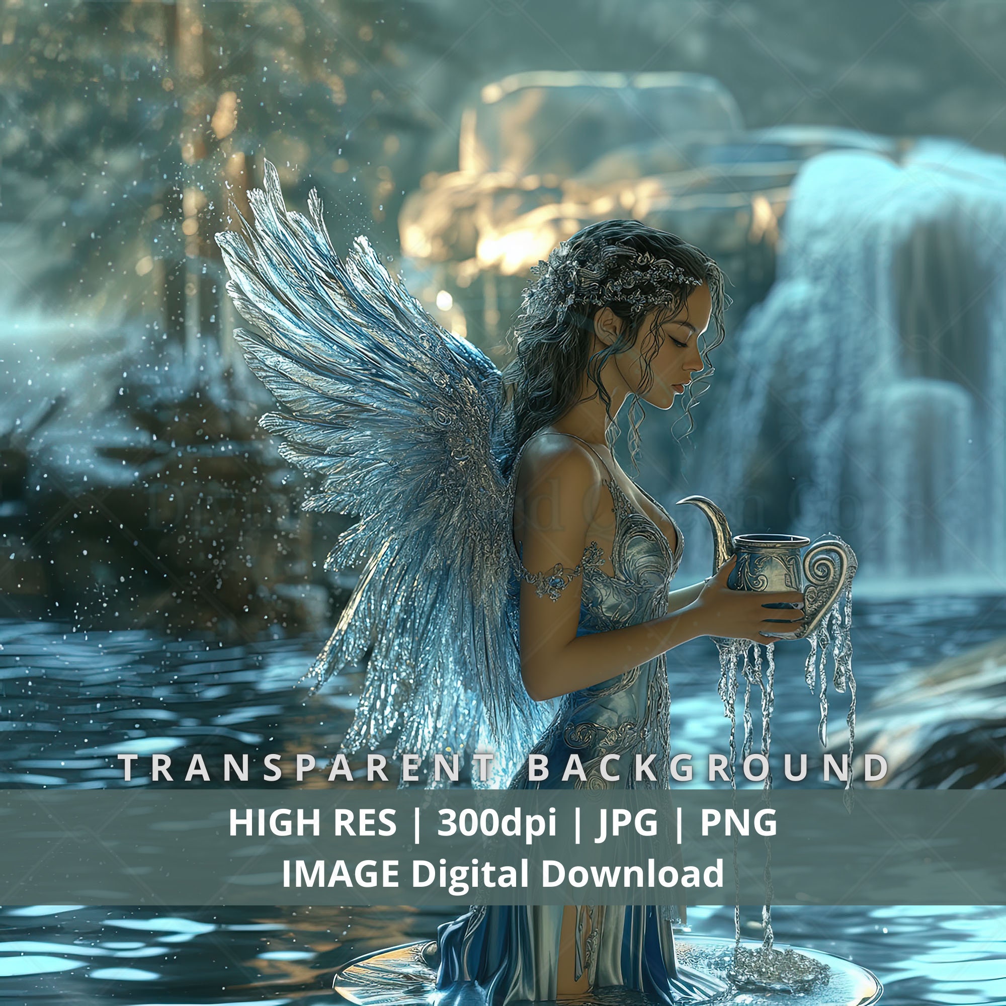 Aquarius Angel Goddess Art: Divine Feminine Zodiac Image (Digital Download)