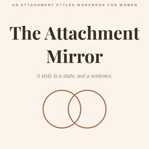 May include: A workbook titled The Attachment Mirror with the subtitle An Attachment Styles Workbook for Women and the phrase A style is a state, not a sentence. The cover features a brown outline of two overlapping circles and the author Ilyse Craft.