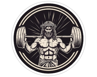 Jesus Back-Squatting, Jesus Weightlifting Sticker, Sticker Kiss-Cut Stickers