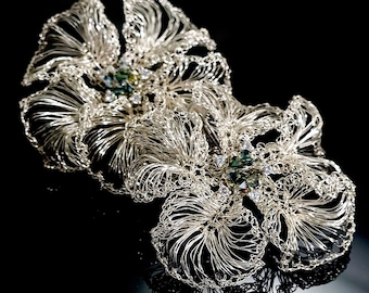 100% Handmade Yugao Flower Earrings, Japanese Flower Crochet Metal Wire Earrings, Earrings for Bride, Gift for her, Unique Jewelry.
