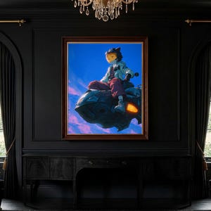 Sky Rider Anime Poster, Sci-Fi Boy Wall Art, Cyberpunk Fly Machine Print, Retro Futuristic Decor, Gamer Room Art, Digital Download Print