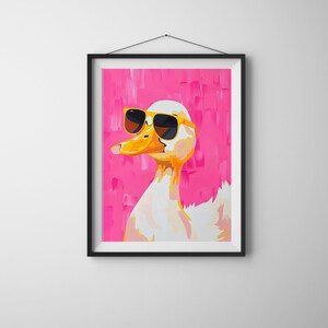 Coole digitale print van eend, eendenschilderij, kinderkamerdecoratie, vintage eendenschilderij, minimalistische schilderkunst, dierenkunstprints, trendy