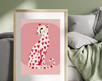 Pink Cheetah heart Wall Print, Pink Funky Wall Art, Apartment Decor, College Dorm Decor, Leopard Poster, Preppy Room Decor, aesthetic Print