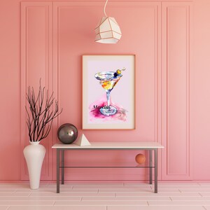 Martini Print, colorful Bar Cart Art Print, Digital Download, Cocktail Art Print, Shell Print, Martini Art Print, bar decoration, vintage
