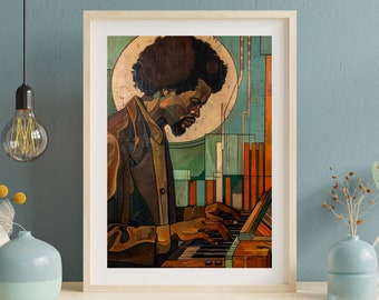 Jazz poster retro wall art vintage poster music 70s Wall art piano digital art deco, retro gift, cute art, jazz decoration, Download print