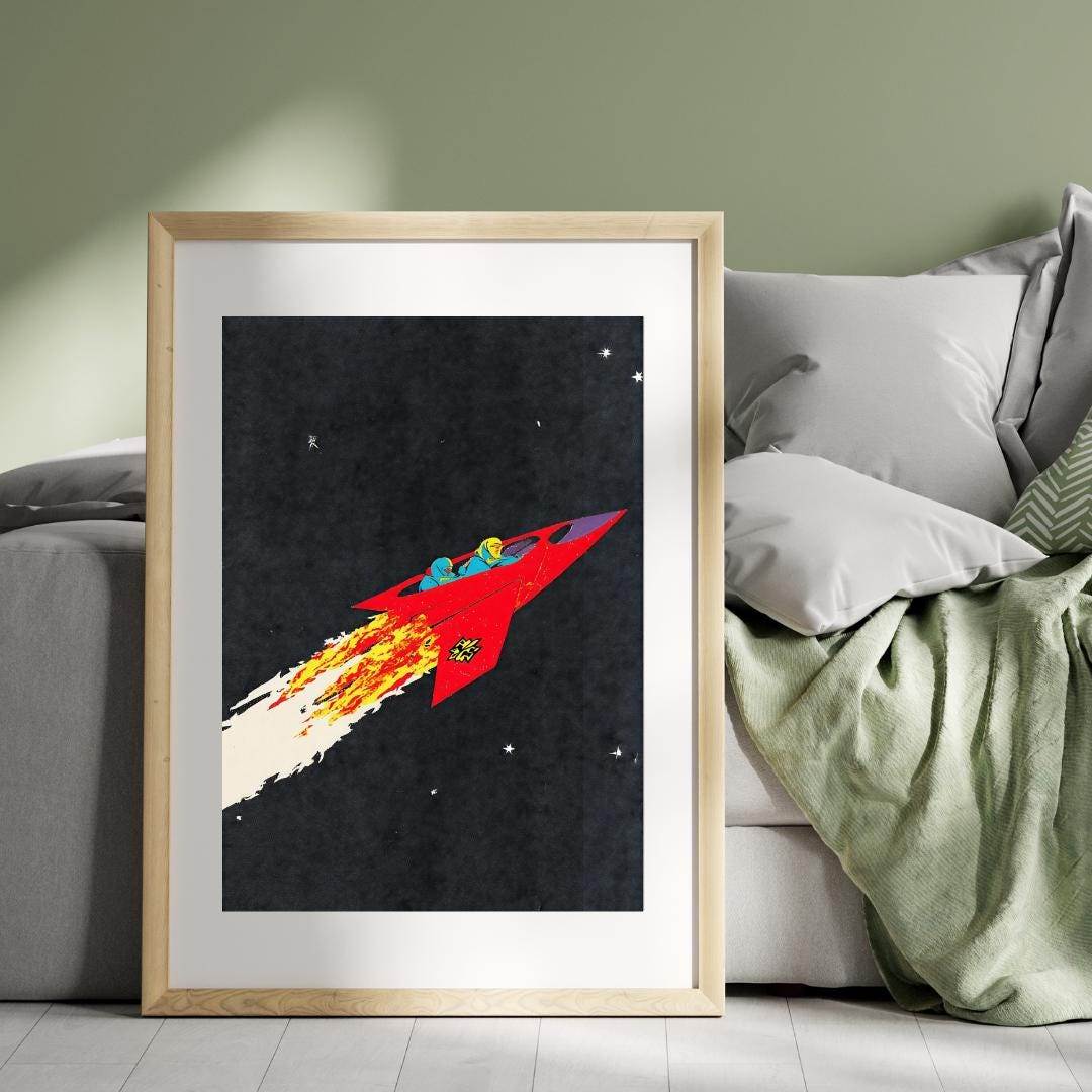 Vintage Space Artwork Rocket Wall Art Soviet Space Poster Humorous Kids ...