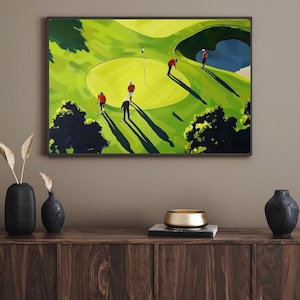 Golf course Wall Art - Minimalist Green Landscape, Retro golf Poster, Sports Artwork, Aesthetic Golf Decor, Vintage Golf Painting Digital