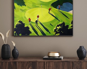 Golf course Wall Art - Minimalist Green Landscape, Retro golf Poster, Sports Artwork, Aesthetic Golf Decor, Vintage Golf Painting Digital
