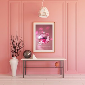 Aesthetic pink disco ball, pink disco ball, digital wall art, disco ball trend, digital poster, wall decoration, disco ball print, digital