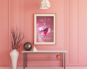 Aesthetic pink disco ball, pink disco ball, digital wall art, disco ball trend, digital poster, wall decoration, disco ball print, digital