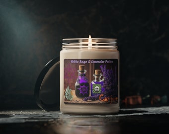 Conjure Scented Soy Candle, 9oz,White Sage & Lavender, Reiki Charged Herbal Magic Intention Candles, Manifestation Candle, , Altar Ritual