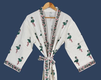 Unisex Waffle Cotton robe,Printed Gown, Block Printed Bathrobe