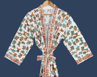 Unisex Waffle Cotton robe,Printed Gown, Block Printed Bathrobe