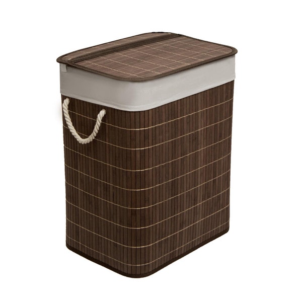 MantraRaj Bamboo Foldable Laundry Basket With Lid 65L Square Hamper Basket with Removable Liner Divided Storage Organizer Washing Baskets