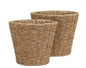 Corbeille à papier ronde naturelle MantraRaj, lot de 2 corbeilles de rangement rondes