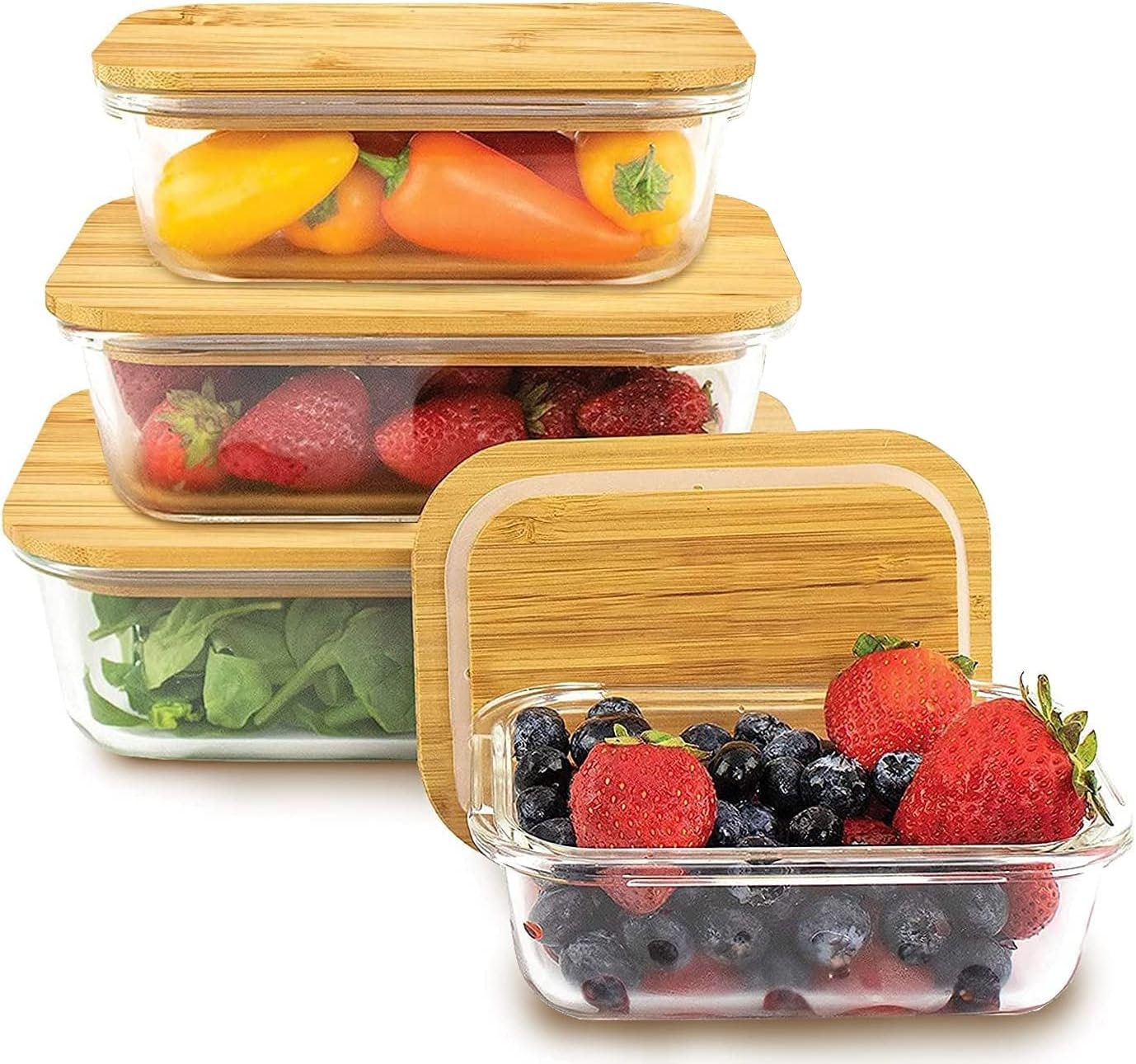 Glass Containers with Bamboo Lids-Houszy Meal Prep Containers