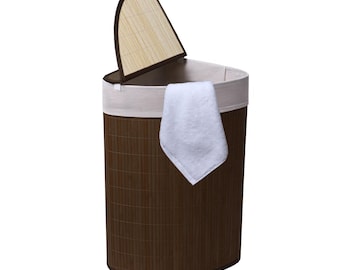 MantraRaj 58L Bamboo Laundry Basket Triangle Foldable Storage Hamper With Removable Washable Cover Laundry Bins Laundry Hamper with Lid