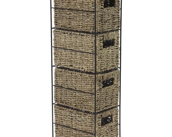 MantraRaj Aufbewahrungsturm aus Seegras, gewebt, mit 4 Schubladen, für Schlafzimmer, Zuhause, Büro, Organisation, Schrank, Möbel, Korb, Aufbewahrungsregal