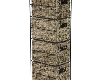 MantraRaj Seagrass Woven 4 Drawer Storage Tower Storage Unit For Bedroom,  Home, Office Organisation Cabinet Furniture Basket Storage Shelf