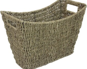 MantraRaj Seagrass Magazine Rack Storage Rack Wicker Ideal Storage for Magazines Newspapers Handles Stylish Curved Organiser Storage Basket