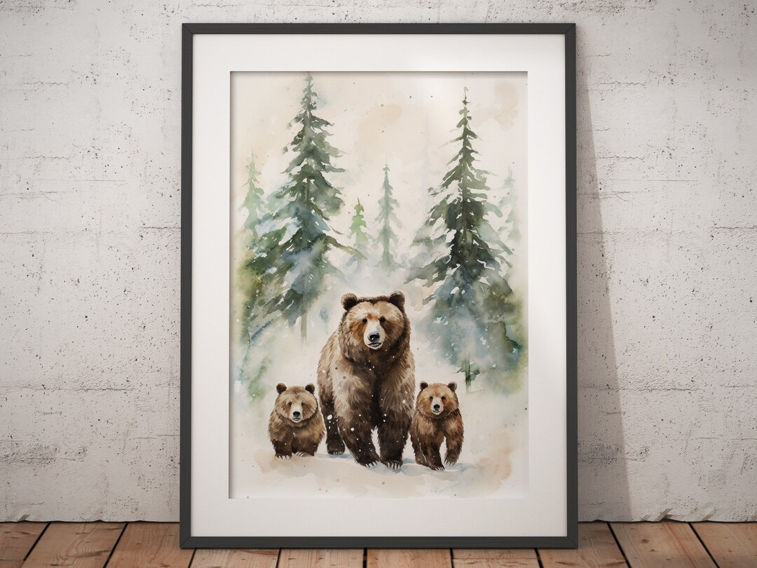 Family of Bears in Enchanting Forest Scene Wildlife Art, Home Decor ...
