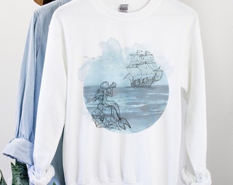 Siren at the Sea Shirt, Mermaid Shirt Women, Nautical Sweatshirt, Pirate Shirt, Watercolor seaside, Mermaid Sweatshirt, Gift for Sea lover