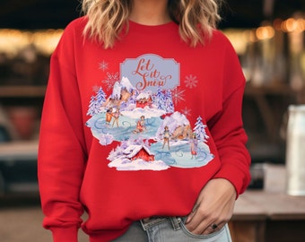 Ice Skating Christmas Crewneck Sweatshirt, Classic Christmas scene pullover, Festive Ice Skater Shirt, Let it Snow Sweatshirt, Snowflakes