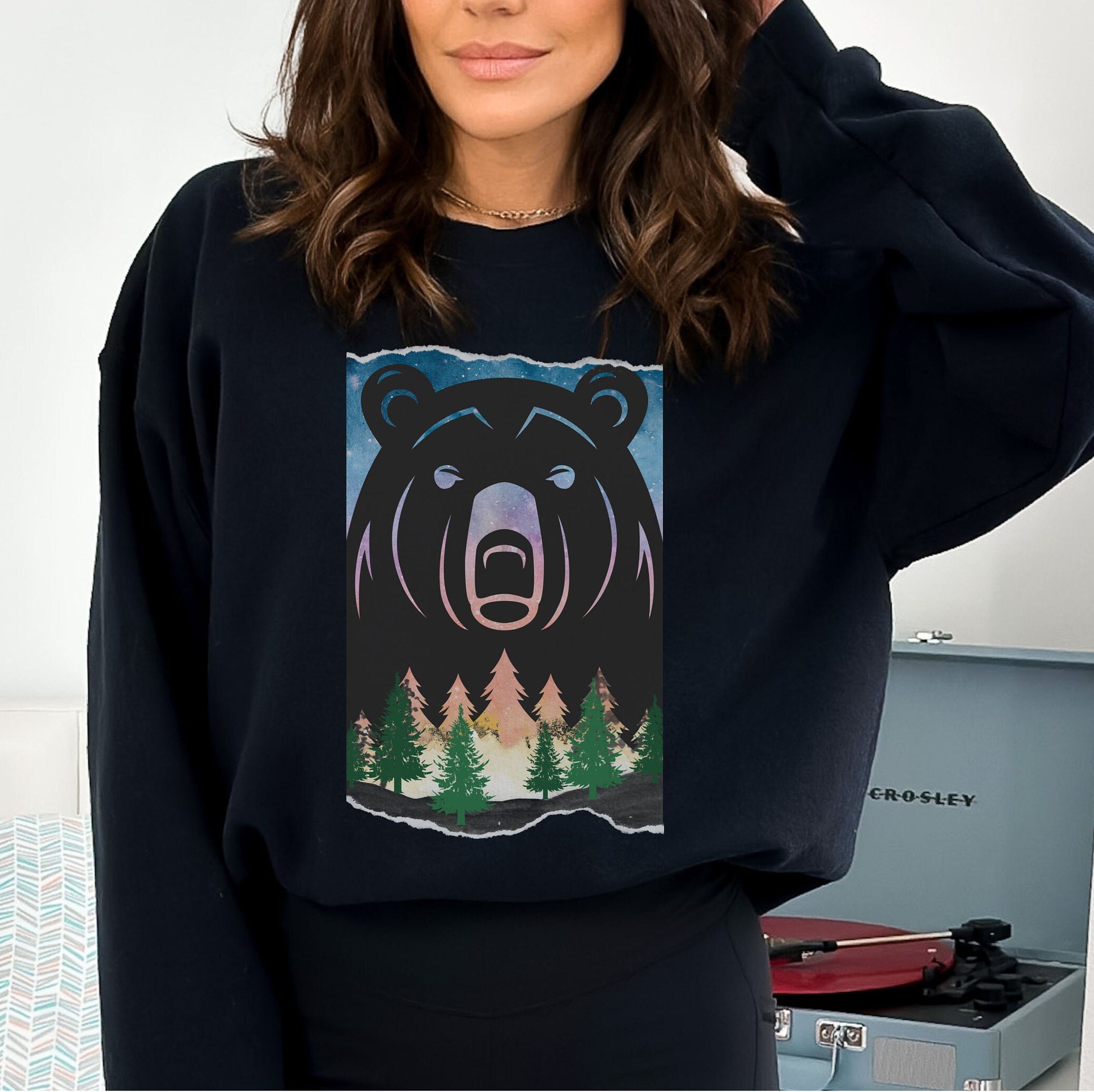 ★JEEP★ Camping Bear Line Overfit Sweatshirt Bear Camping Sweatshirt, Bear Sweater, Camping Theme Gift