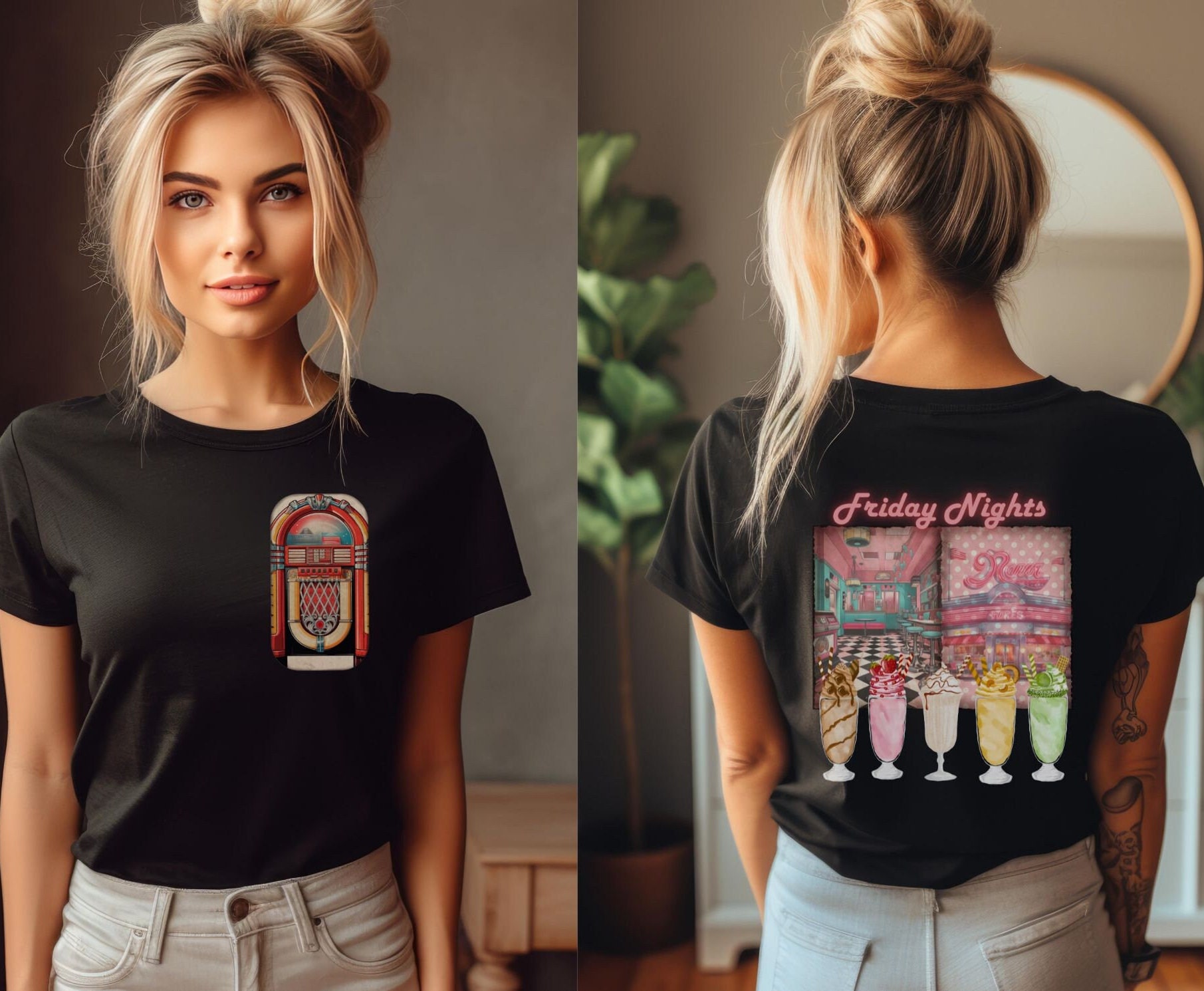 Retro 1950's Diner Tshirt, Milkshake Shirt, Mid Century Modern Shirt, Cute Retro Milkshake Shirt, Classic TV Shows, Jukebox, Diner Shirt