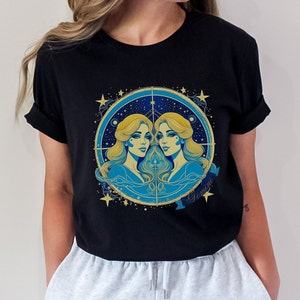 Zodiac Horoscope Gemini Short Sleeve Tee, Birthday gift for Gemini sign, Celestial style, May and June Birthday, Gemini T-shirt