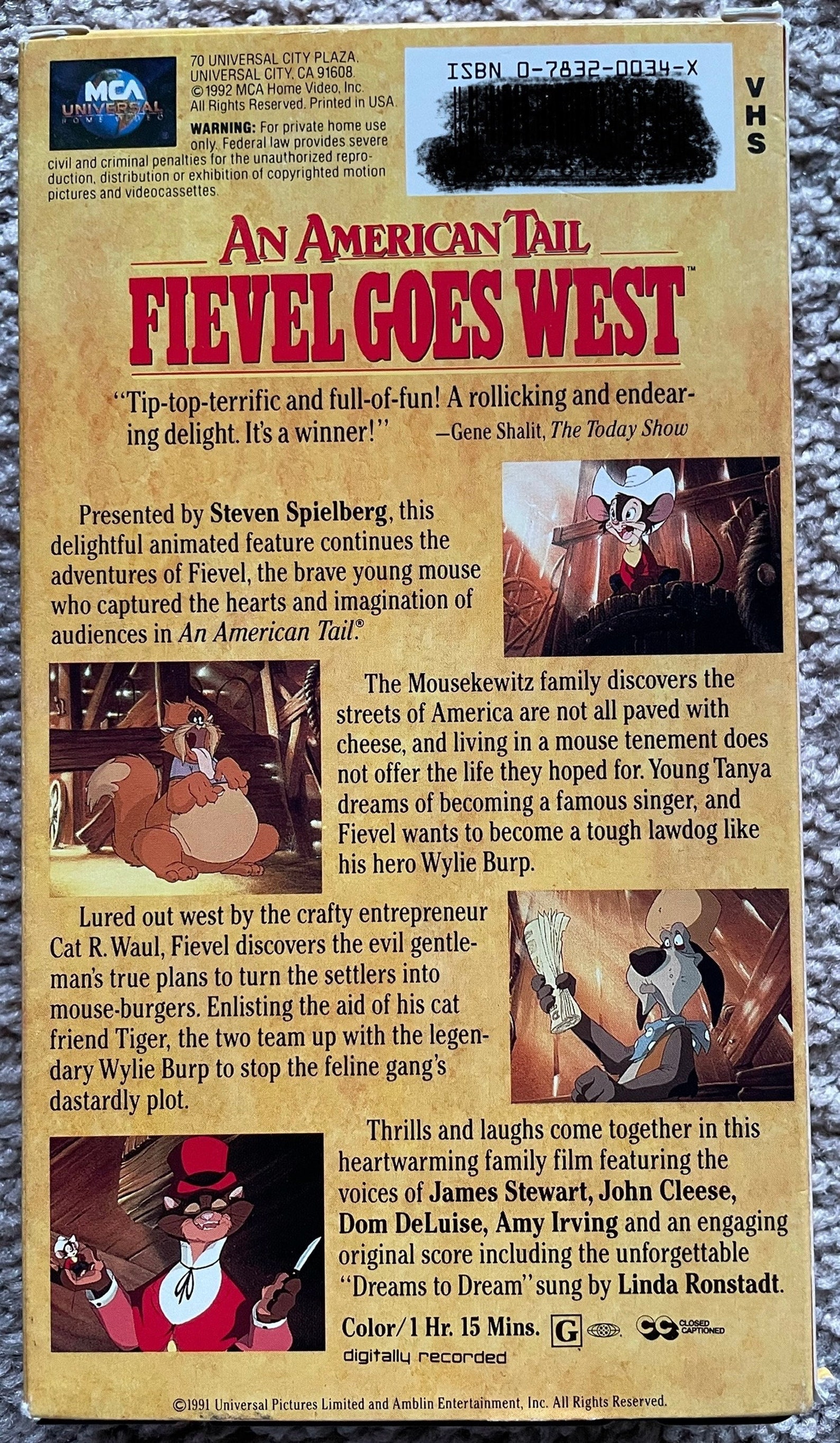 1991 an American Tail: Fievel Goes West VHS James Stewart - Etsy