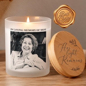 Personalized Memorial Photo Candle, Sympathy Gift, Printed on Glass, Lid Engraving, Soy Wax 10oz