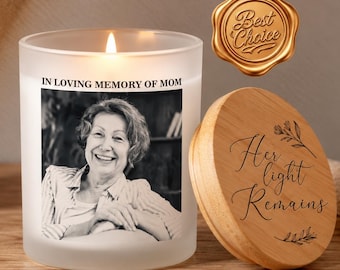 Personalized Memorial Photo Candle, Sympathy Gift, Printed on Glass, Lid Engraving, Soy Wax 10oz