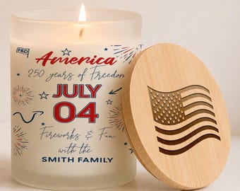 Personalized 4th of July Candle: Smells Like Freedom, USA 250th Decor