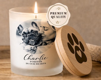 Custom Pet Memorial Photo Candle Gift, Printed on Glass, Lid Engraving, Soy Wax 10oz