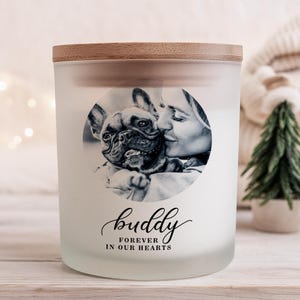 Custom Pet Memorial Photo Candle Gift, Printed on Glass, Lid Engraving, Soy Wax 10oz