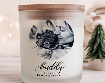 Aangepast kaarscadeau voor huisdier gedenkfoto, gedrukt op glas, dekselgravure, sojawas 10 oz