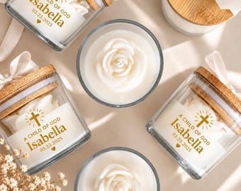 Personalized Baptism Candle Favors, Christening Candle, Baptism Party Favors, Bulk Baptism Favors, Custom Candle Gift, 4 oz Soy Candle