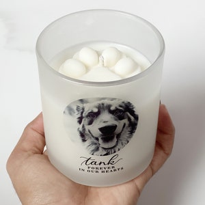 Pet Memorial Candle Printed on Glass (no label), Custom Photo Candle, In Loving Memory, Pet Loss Grief Gift, Soy Wax 10oz (Made in USA)